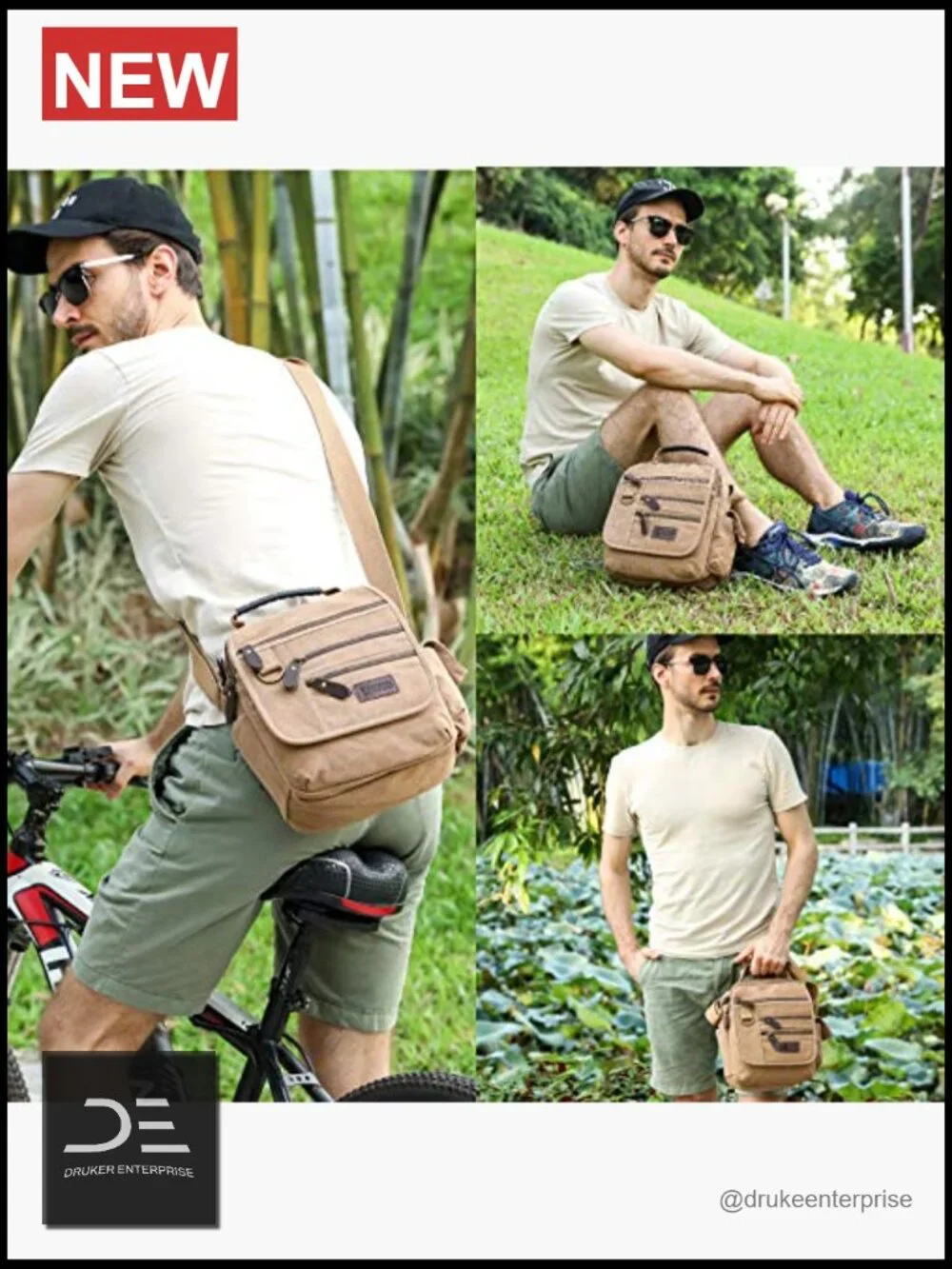 Canvas Shoulder Bag Small Messenger Crossbody Work Bag Multi-function
